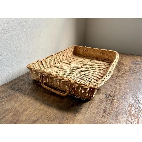 Vintage Wicker Rectangular Serving Tray with Handles | Cottagecore - Picture 2 of 8
